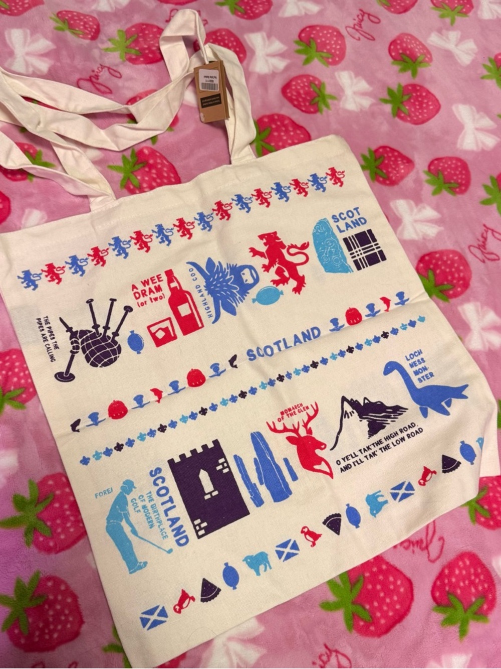 **Scotland Souvenir Tote Bag NWT Nessie Highland Cow Castle Scottish Flag Canvas